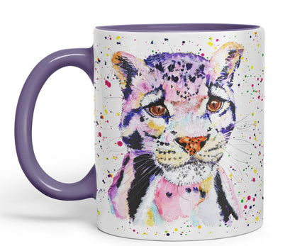 Leopart Big Cat Safari animals Watercolour Ceramic Coloured Mug Cup for Tea Coffee Hot brew 330ml 11Oz Gift