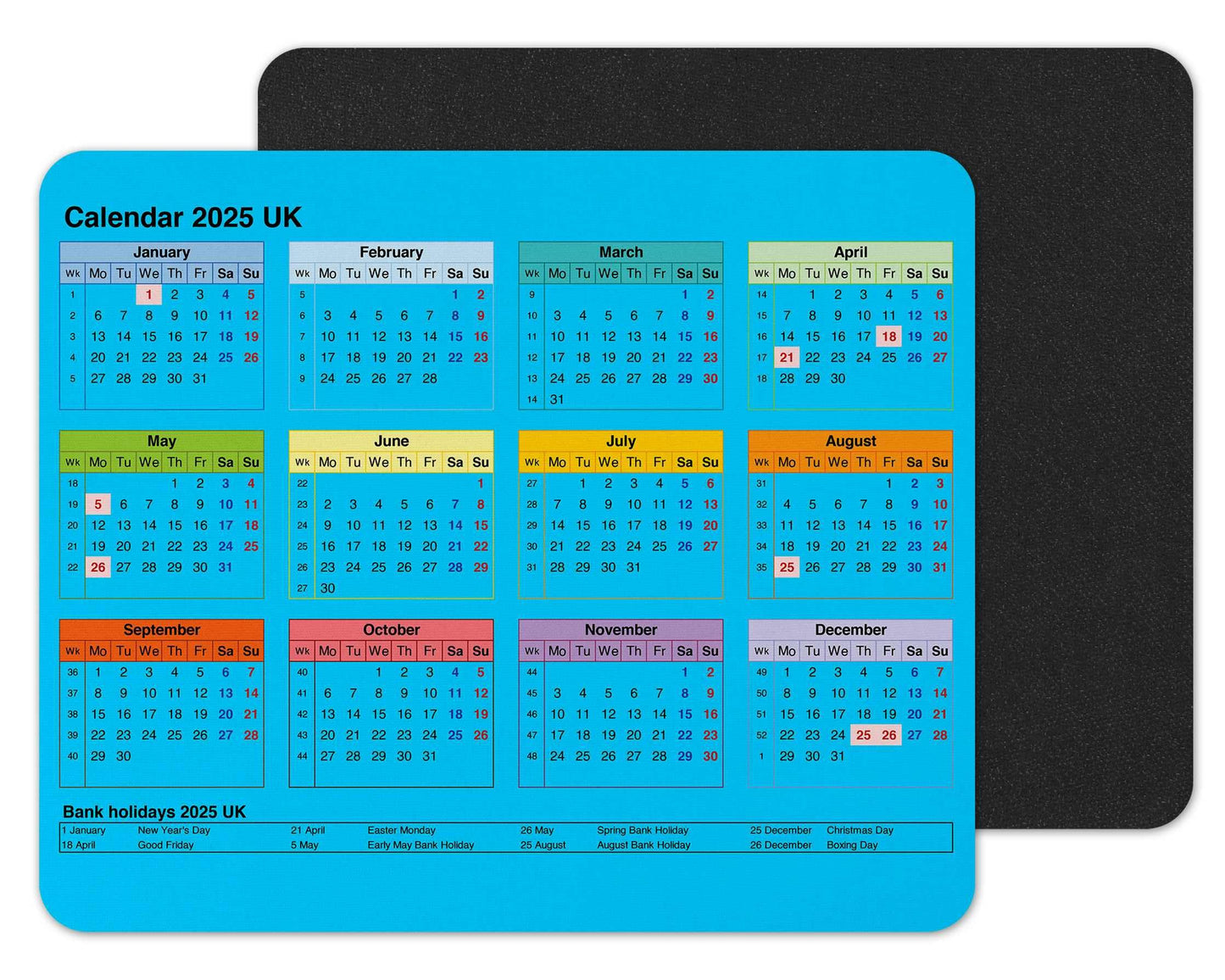 Vixar Calendar 2025 Mouse mat pad for UK with Holiday Non Slip PC Desktop Laptop for Office home work