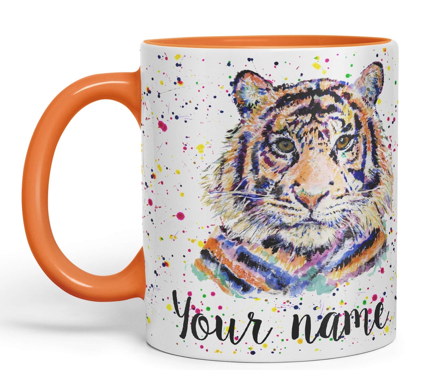 Vixar Personalised with Your Text Tiger Cat Safari Animals Watercolour Art Coloured Ceramic Mug Cup Gift 330ml 11oz Custom Work Office Tea Coffee (O2)