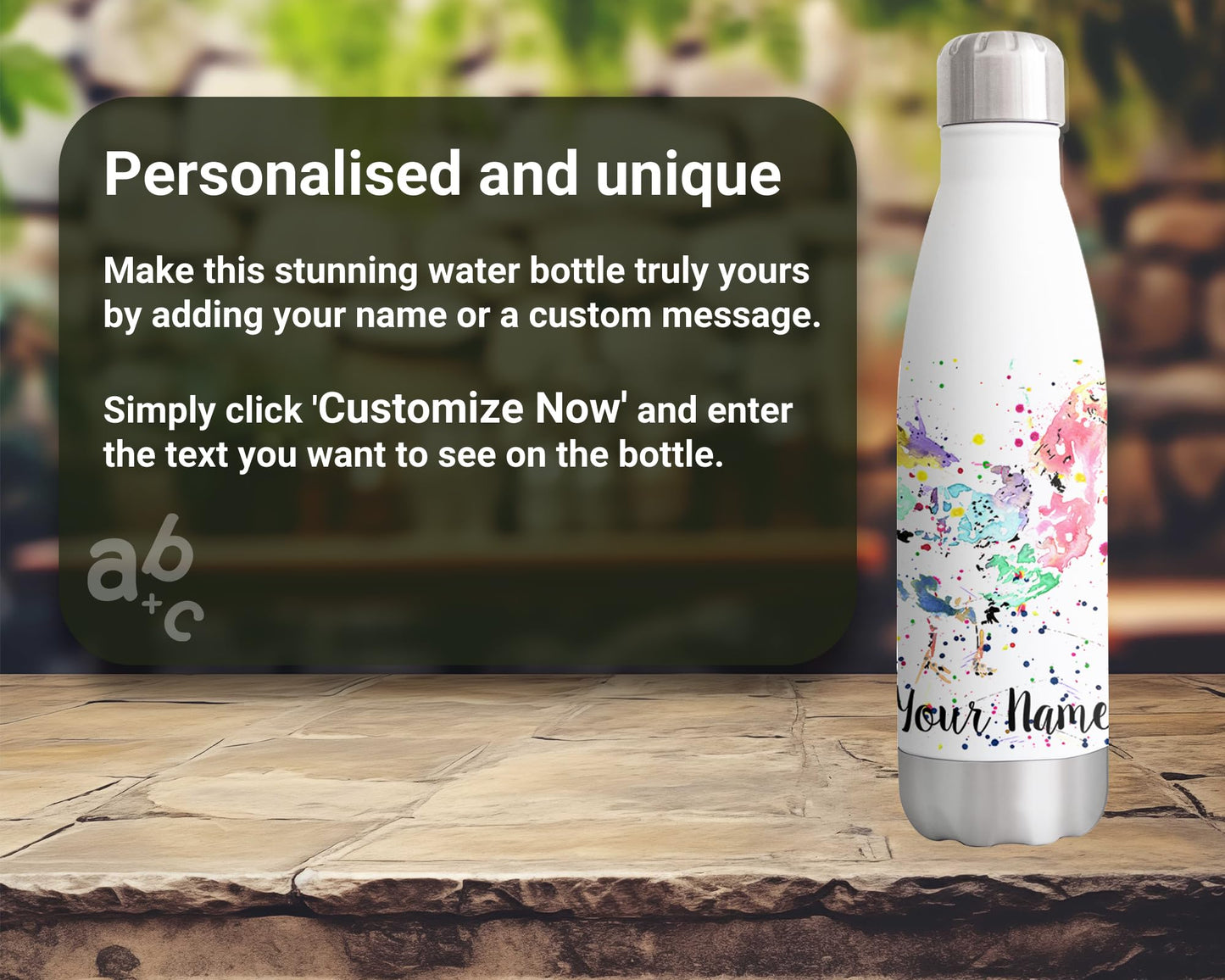 Vixar Hen Personalised Custom Bottle with your Text/name Chicken hens Farm animal Watercolour Bottle Double Wall Insulated Stainless Steel Sport Drinks 500ml