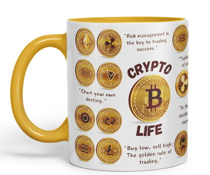 Crypto Life Crypto Currency Trading Ceramic Coloured Mug Cup for Tea Coffee Hot brew 330ml 11Oz Gift