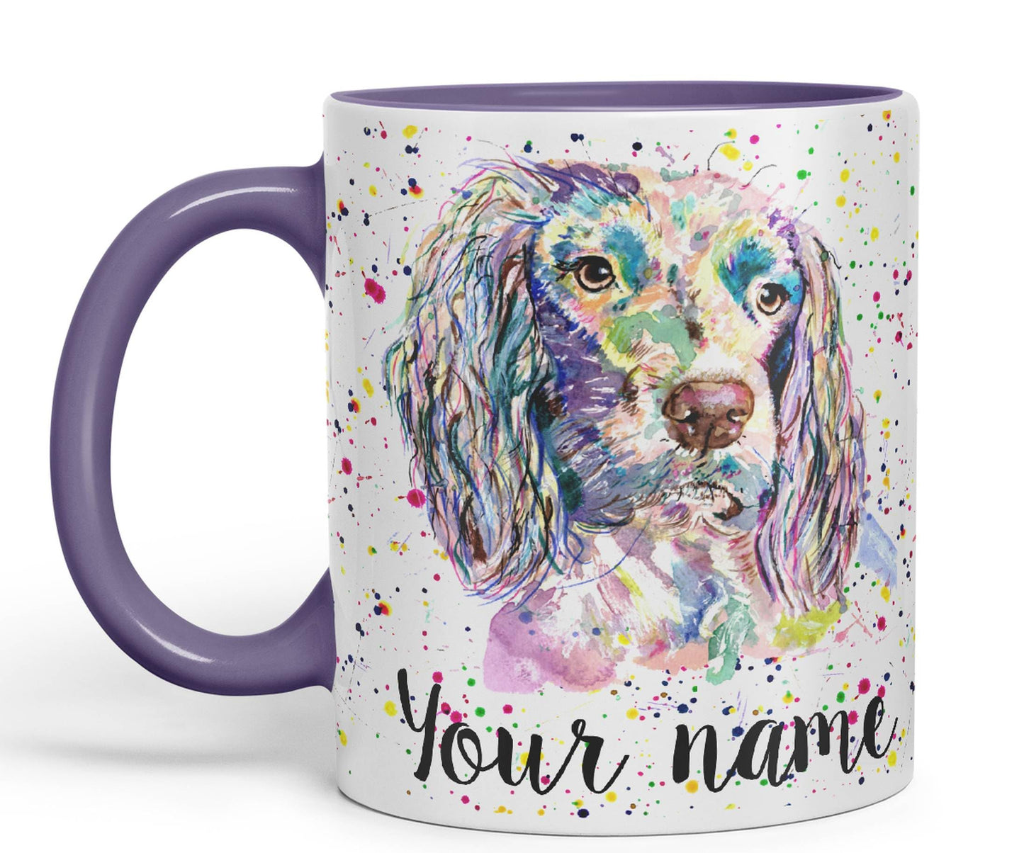 Vixar Personalised with Your Text Spaniel Springer Dog Pet Animals Watercolour Art Coloured Ceramic Mug Cup Gift 330ml 11oz Custom Work Office Tea Coffee (O2)