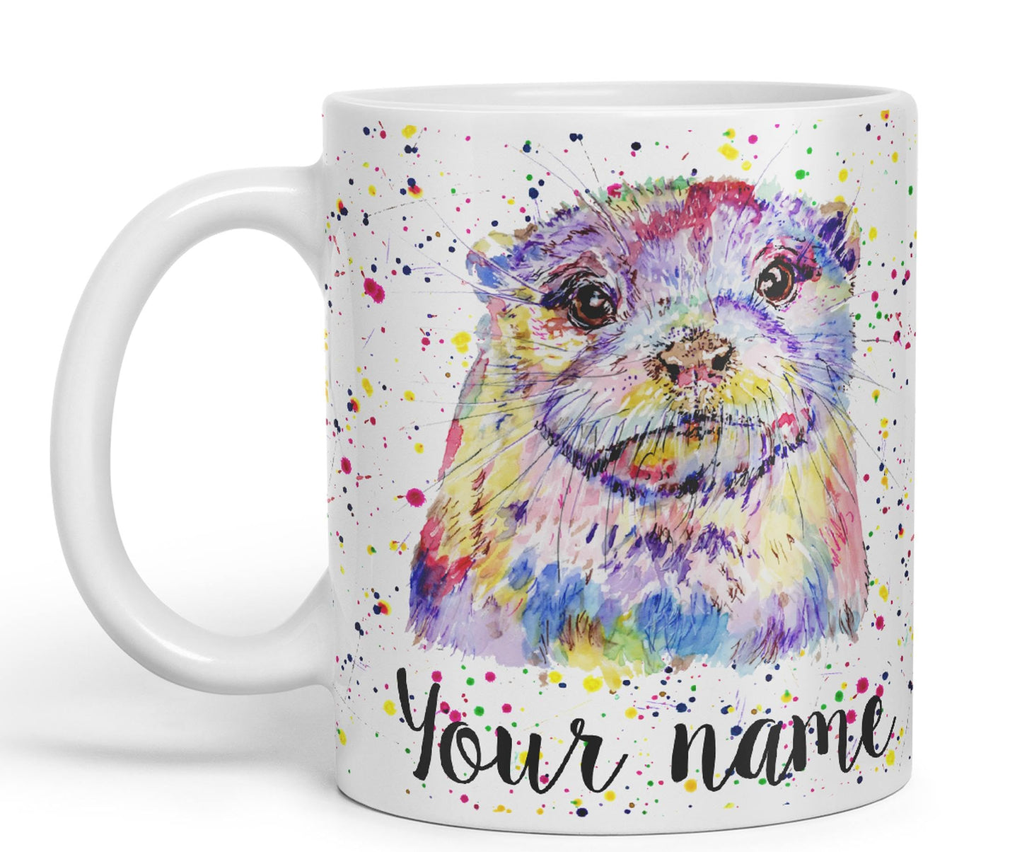 Vixar Personalised with Your Text Otter Animal Watercolour Art Coloured Ceramic Mug Cup Gift 330ml 11oz Custom Work Office Tea Coffee