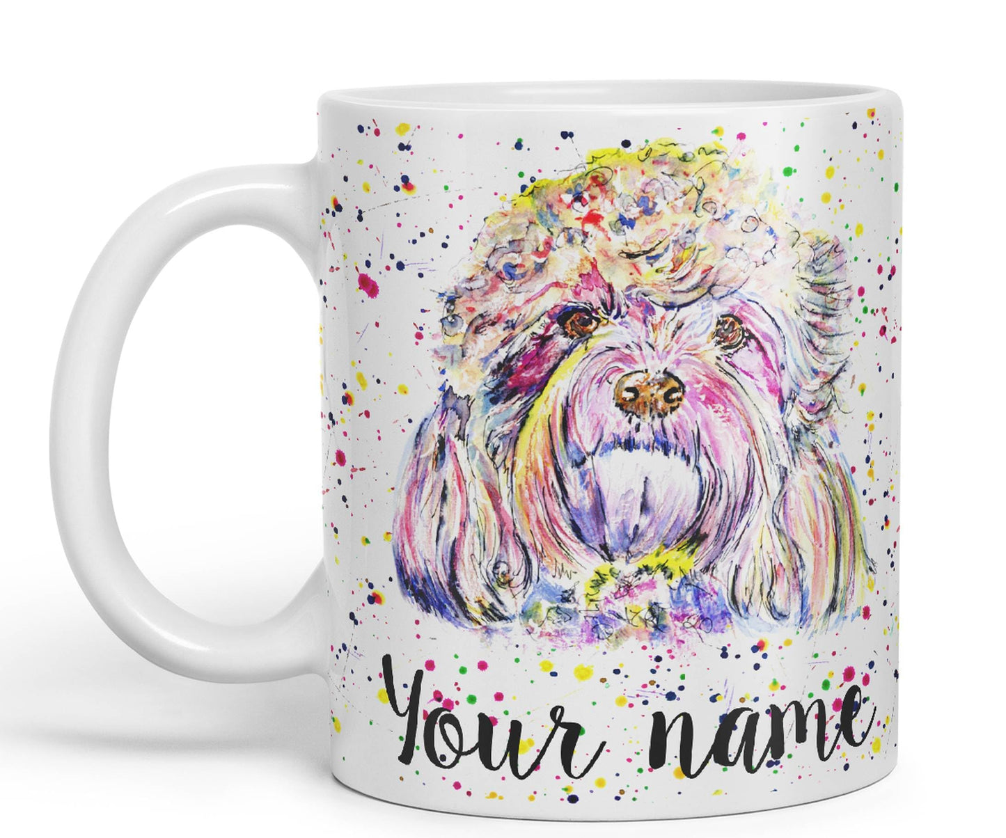 Vixar Personalised with Your Text Cavapoo Puppies Dog Pet Animals Watercolour Art Coloured Ceramic Mug Cup Gift 330ml 11oz Custom Work Office Tea Coffee