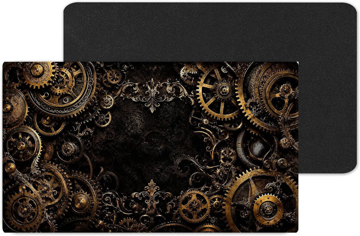 Vixar Gilded Gears Large Desk Mat – Black Gold Steampunk Fabric Mouse Pad with 3mm Non-Slip Rubber Base, 600 x 350mm (T7)