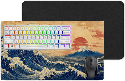 Vixar Great Wave and Mount Fuji Large Desk Mat – Japanese Art Fabric Mouse Pad with 3mm Non-Slip Rubber Base, 600 x 350mm