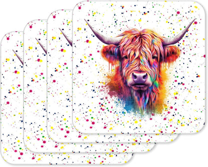 Colour Splash Highland Cow – Bright Rainbow Animal Coaster (4)