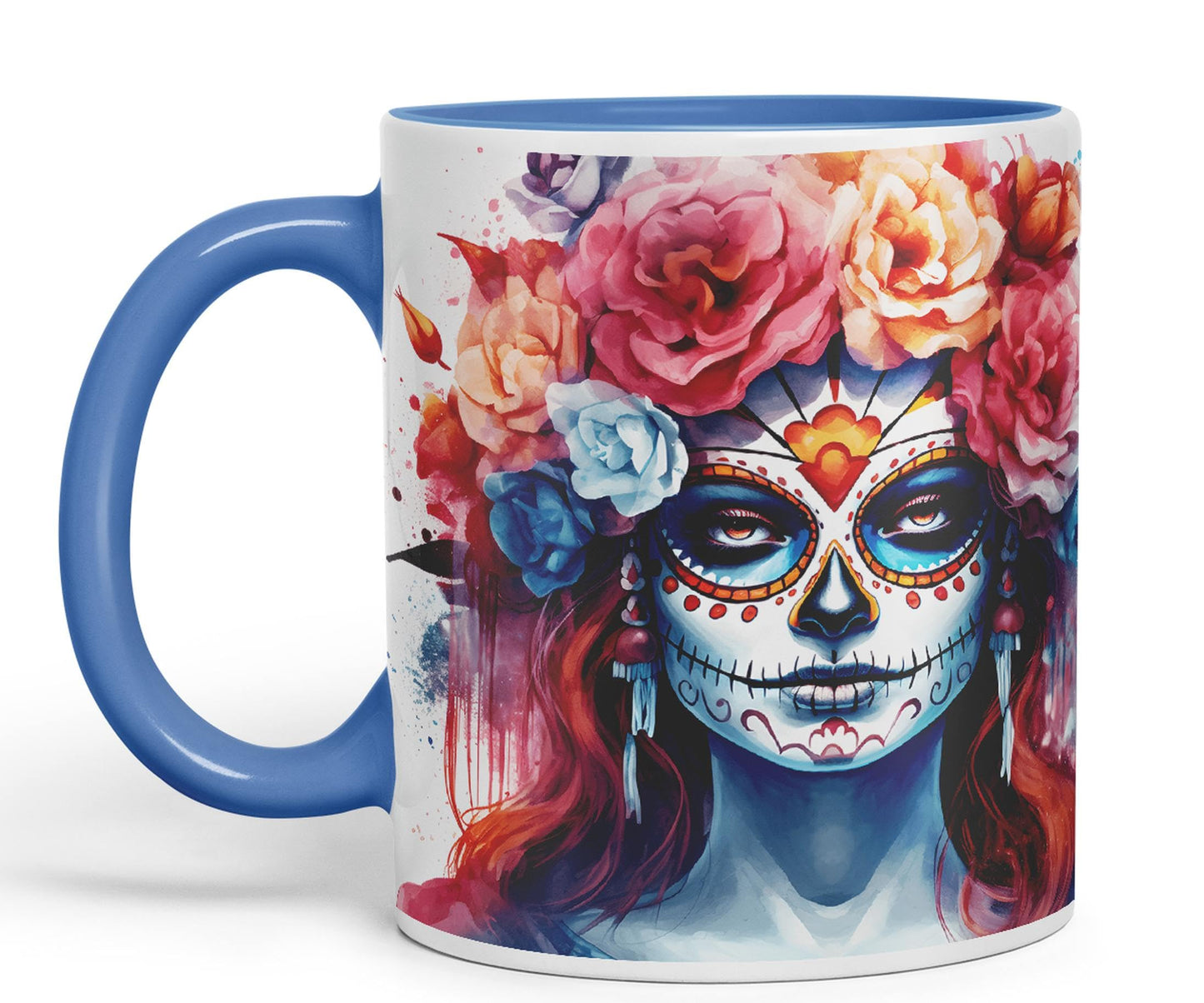 Sugar Skull and Roses Ceramic Coloured Mug Cup for Tea Coffee Hot Brew 330ml 11Oz Gift sk1