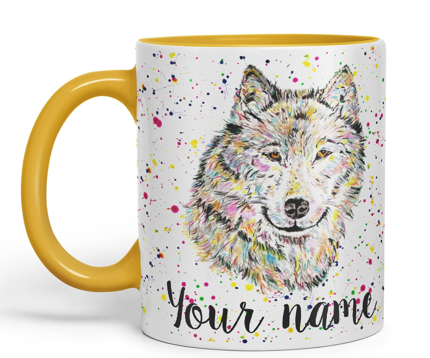 Vixar Personalised with Your Text Wolf Wolves Wildlife Animals Watercolour Art Coloured Ceramic Mug Cup Gift 330ml 11oz Custom Work Office Tea Coffee (O2)