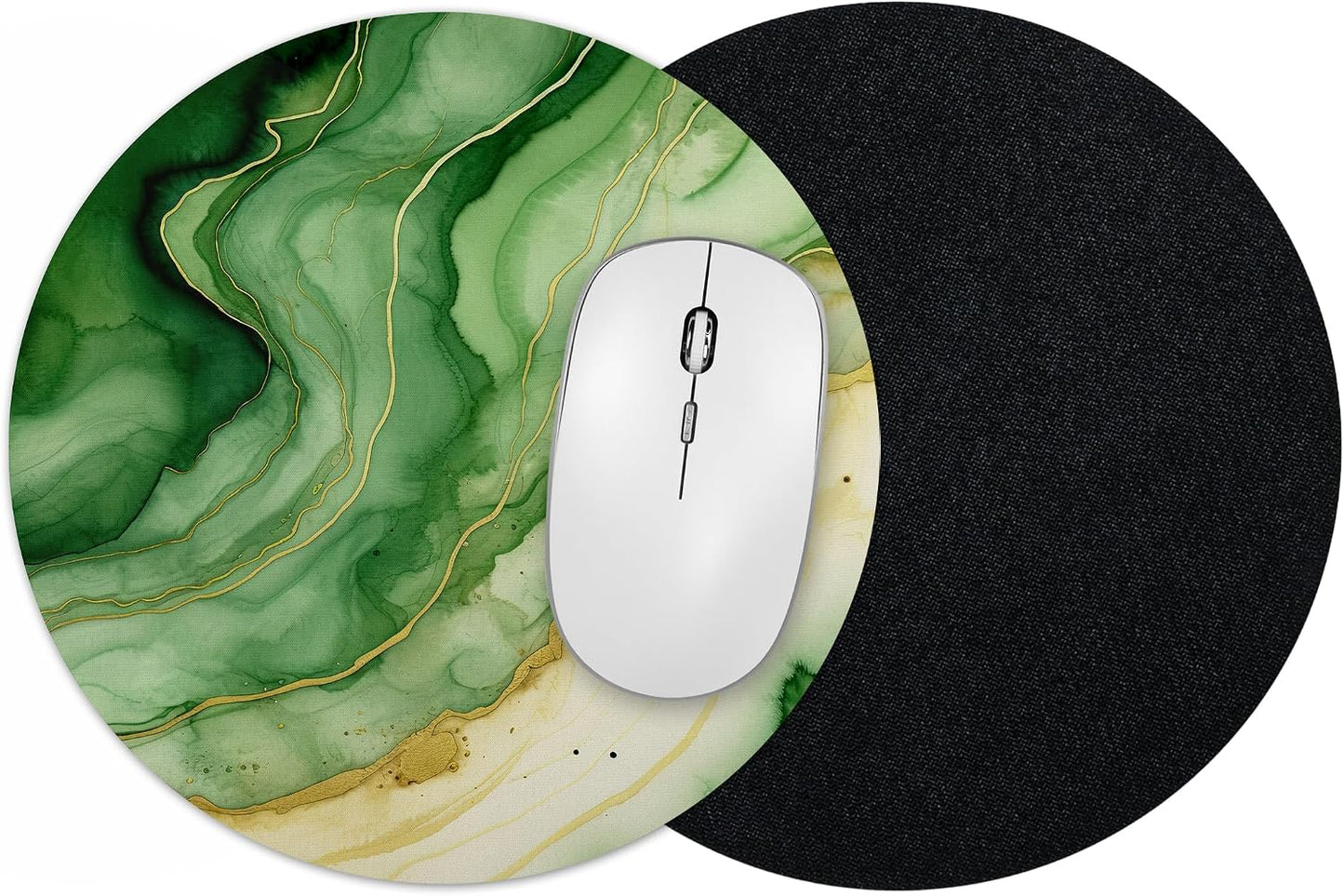 Vixar Green Marble Round Mouse Mat – Gold Effect Fabric Mouse Pad with 5mm Non-Slip Rubber Base, 202mm (Green)