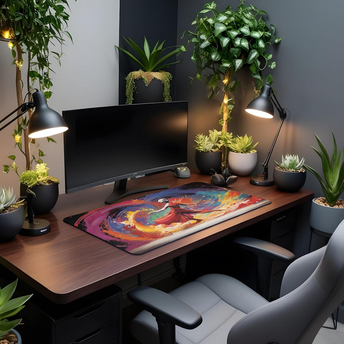 Vixar Dancing Woman Colour Splash Large Desk Mat – Expressive Figure Art Fabric Mouse Pad with 3mm Non-Slip Rubber Base, 600 x 350mm