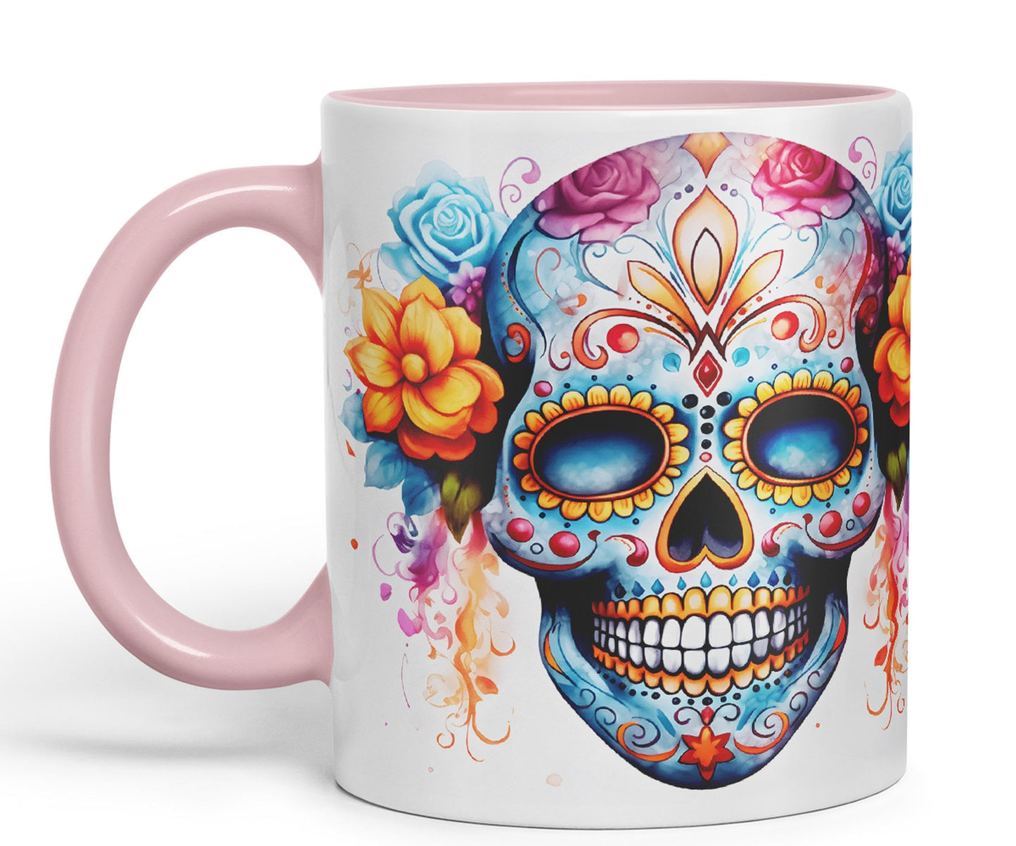 Sugar Skull and Roses Ceramic Coloured Mug Cup for Tea Coffee Hot Brew 330ml 11Oz Gift sk4