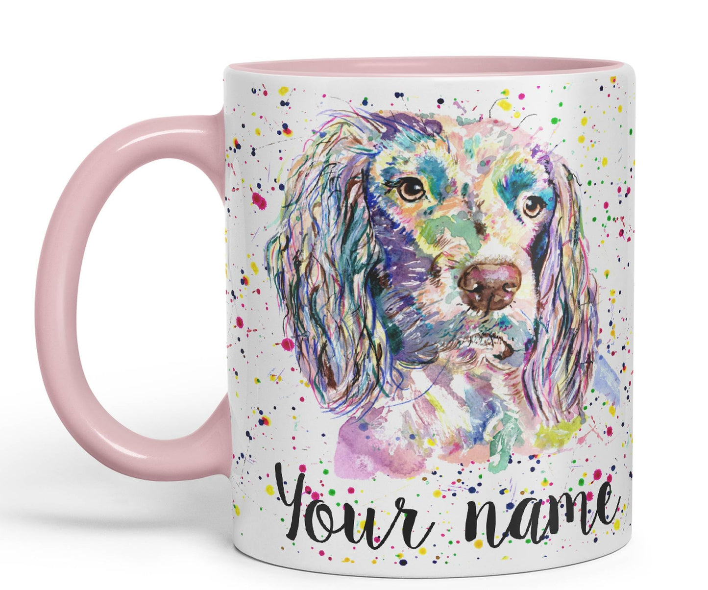 Vixar Personalised with Your Text Spaniel Springer Dog Pet Animals Watercolour Art Coloured Ceramic Mug Cup Gift 330ml 11oz Custom Work Office Tea Coffee (O2)