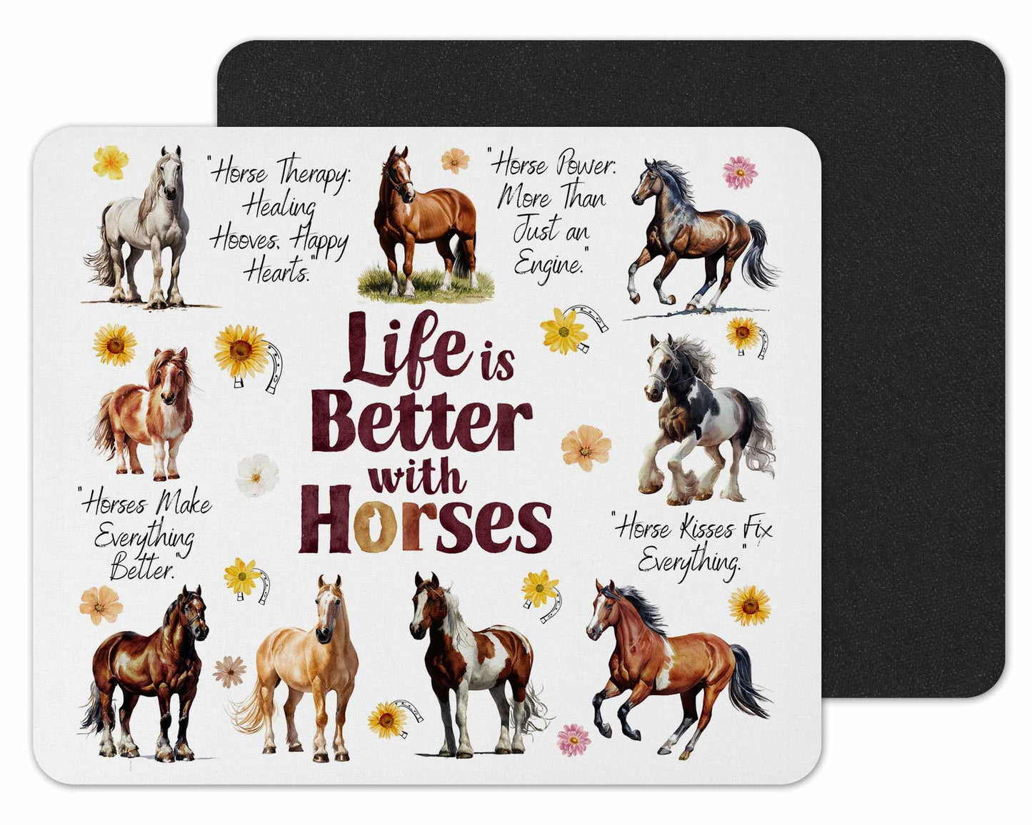 Life is better with Cats Dogs Horse Pats hobby Mouse mat pad for UK with Holiday Non Slip PC Desktop Laptop for office Work school home animals gift