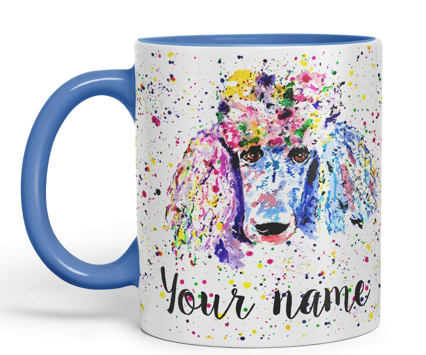 Personalised mug with Your Text name Poodle Bridge Dog Pet animals Watercolour Art Coloured Ceramic Mug Cup Gift 330ml 11oz Custom Work Office Tea Coffee