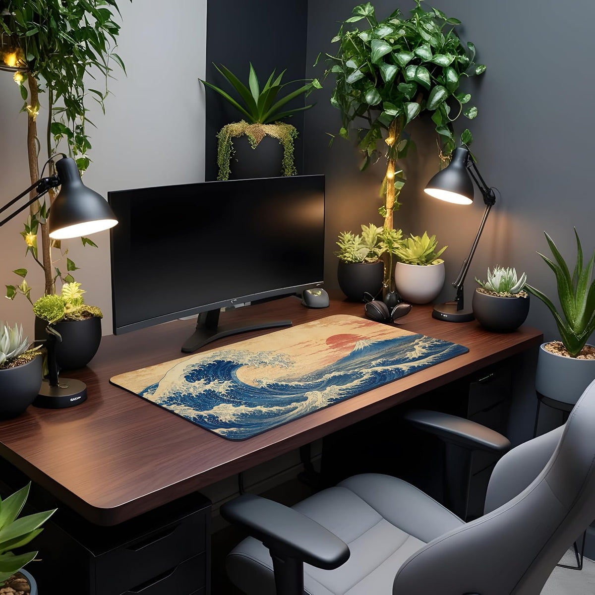 Vixar Great Wave and Mount Fuji Large Desk Mat – Japanese Art Fabric Mouse Pad with 3mm Non-Slip Rubber Base, 600 x 350mm