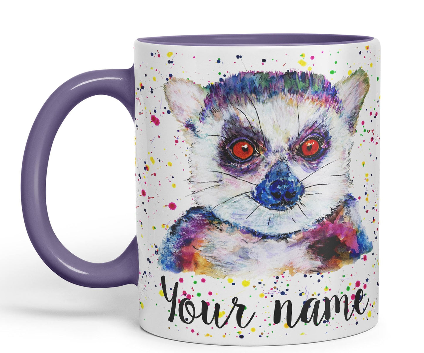 Vixar Personalised with Your Text Lemur Animals Watercolour Art Coloured Ceramic Mug Cup Gift 330ml 11oz Custom Work Office Tea Coffee