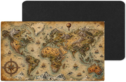 Antique Nautical World Map Large Desk Mat – Vintage Parchment Fabric Mouse Pad with 3mm Non-Slip Rubber Base, 600 x 350mm (Antique)