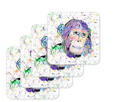 Coaster Chimp Ape Apes Chimpanzee Coasters Watercolour Art Gift Work Office Dining Tea coffee
