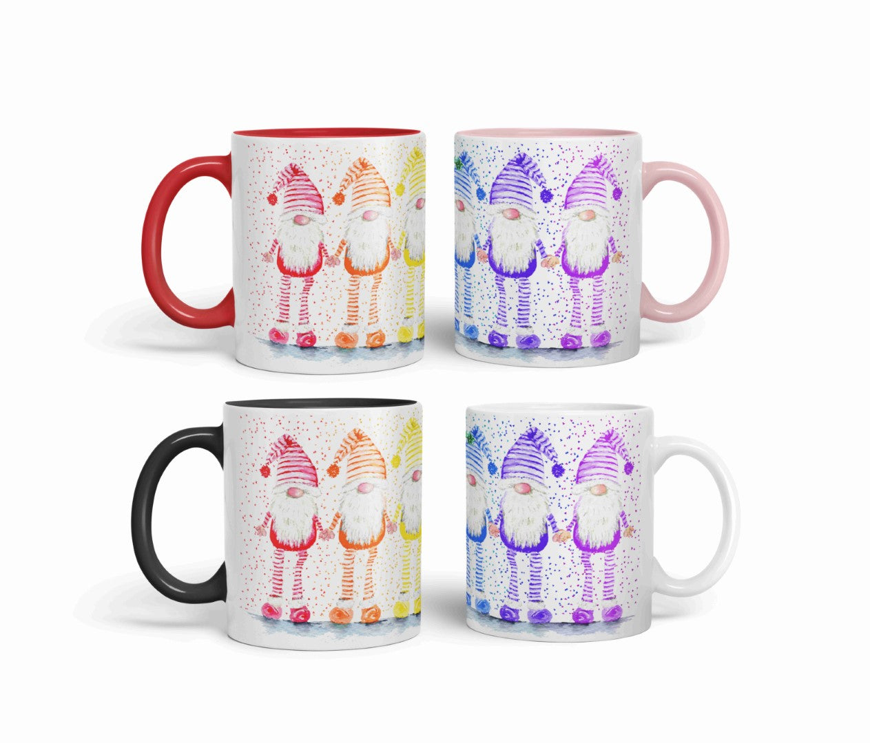 Gnome Gnomes Gonk Christmas Watercolour Rainbow Art Coloured Mug Cup