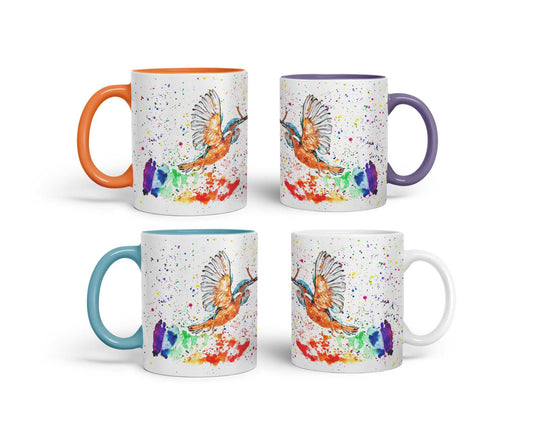 King Fisher Kingfisher Bird animals Watercolour Rainbow Art Coloured Mug Cup