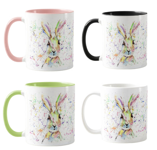 Hare Bunny Rabbit Watercolour Rainbow Art Coloured Mug Cup