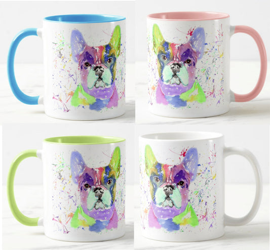 French Bulldog Frenchie Dog Pet Animals Watercolour Rainbow Art Coloured Mug Cup