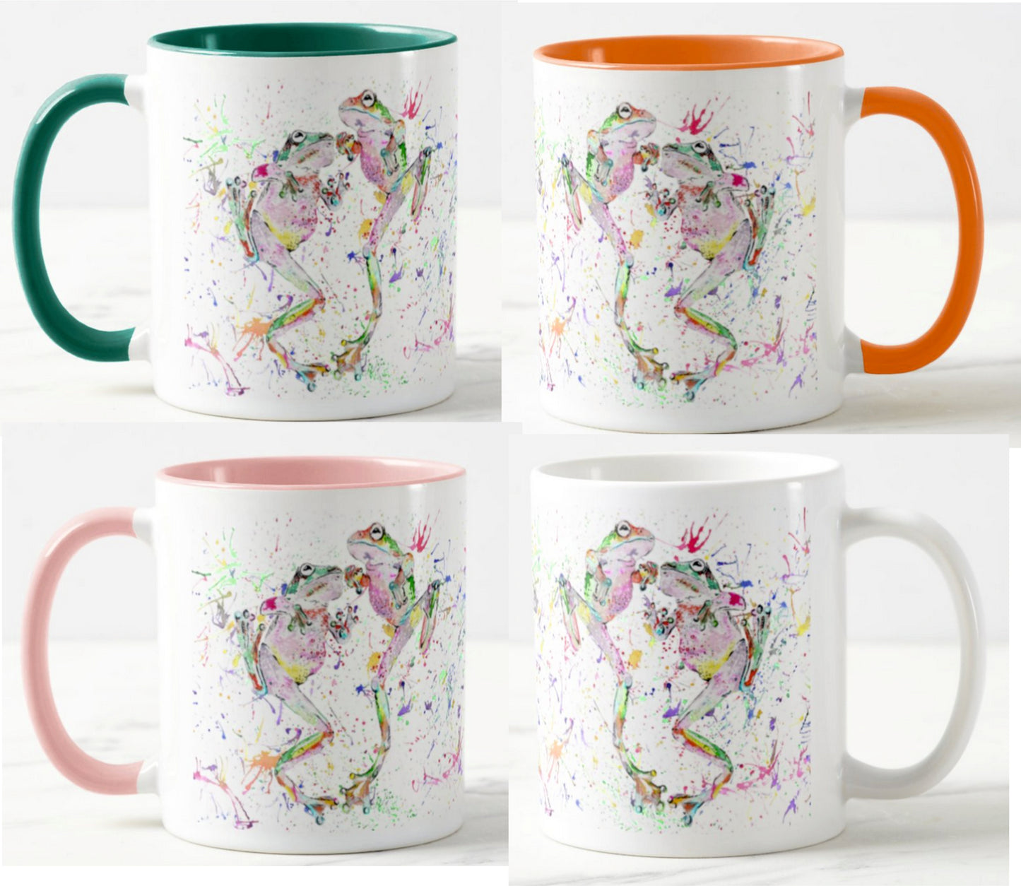 Frogs Dancing Frog Amphibians Animals Watercolour Rainbow Art Coloured Mug Cup