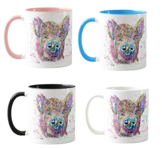 Pig Farm Animals Watercolour Rainbow Art Coloured Mug Cup