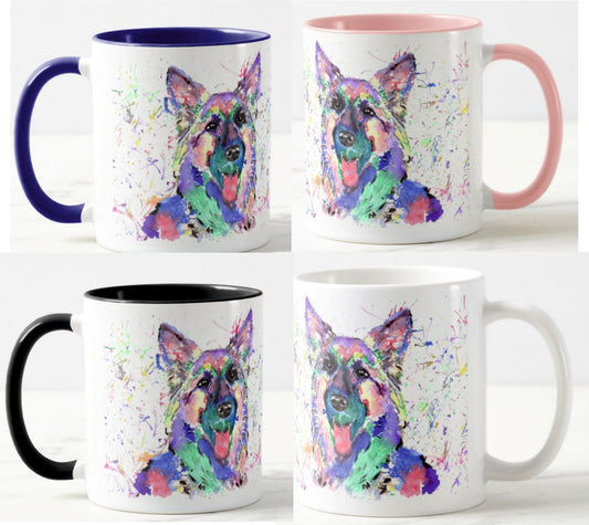 German Shepherd Dog Pet Animals Watercolour Rainbow Art Coloured Mug Cup