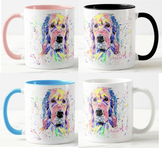 Golden Retriever Dog Pet Animals Watercolour Rainbow Art Coloured Mug Cup