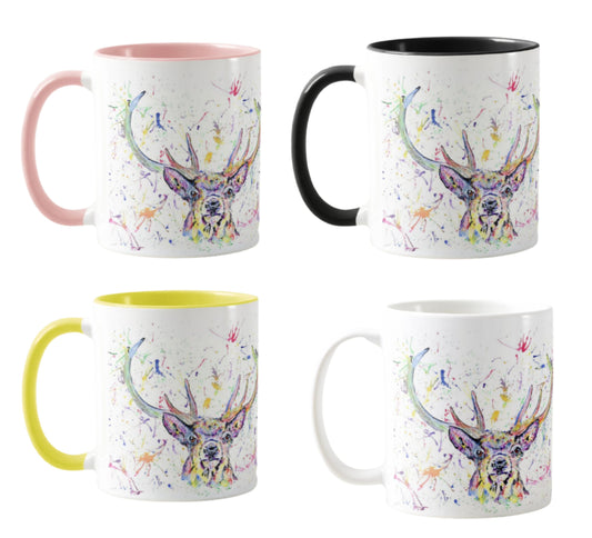 Stag Scottish Wildlife Animals Watercolour Rainbow Art Coloured Mug Cup