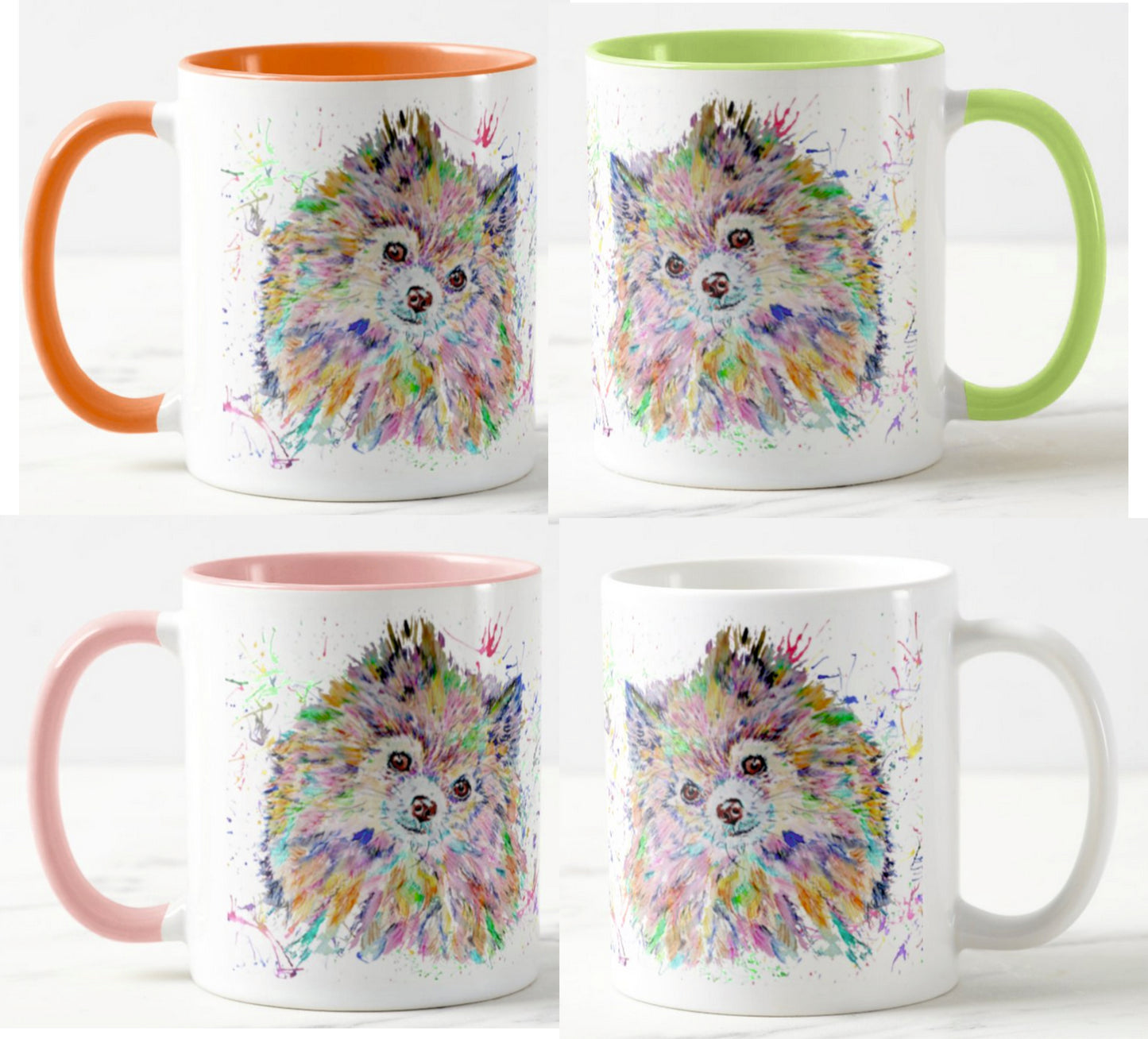 Pomeranian Dog Pet Animals Watercolour Rainbow Art Coloured Mug Cup