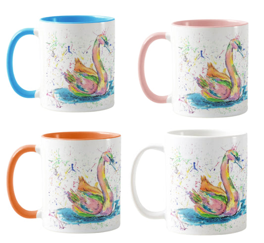 Swan Bird Wildlife Animals Watercolour Rainbow Art Coloured Mug Cup