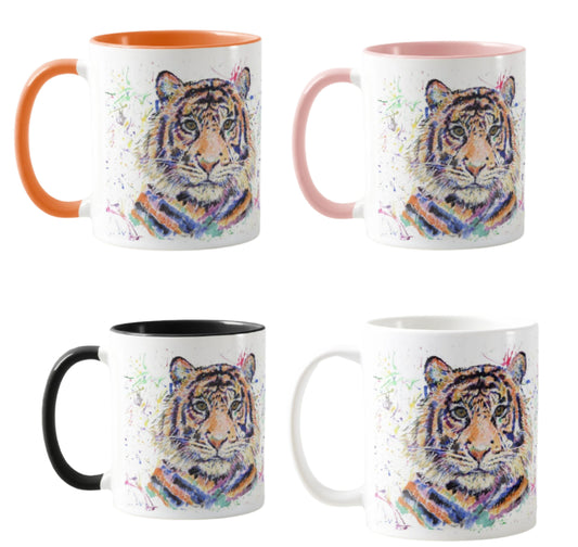 Tiger Wildlife Animals Watercolour Rainbow Art Coloured Mug Cup