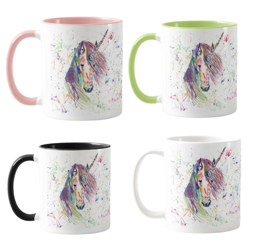 Unicorn Watercolour Rainbow Art Coloured Mug Cup