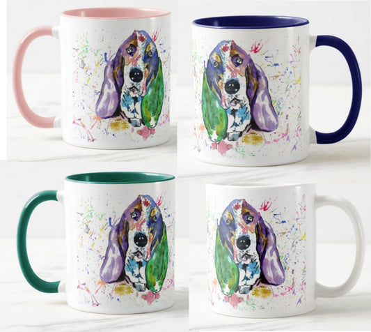 Basset Hound Hunting Dog Pet Animals Watercolour Rainbow Art Coloured Mug Cup