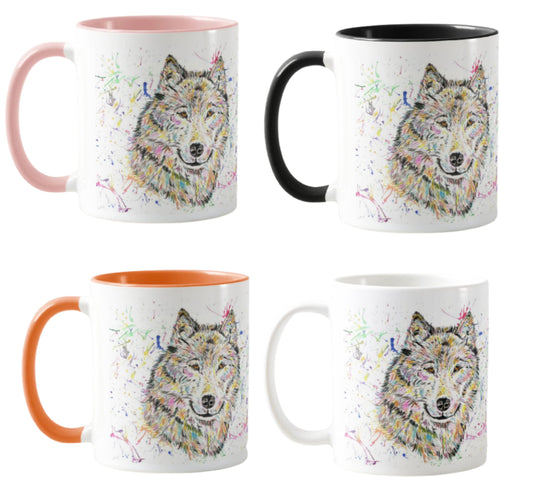 Wolf Wildlife Animals Watercolour Rainbow Art Coloured Mug Cup