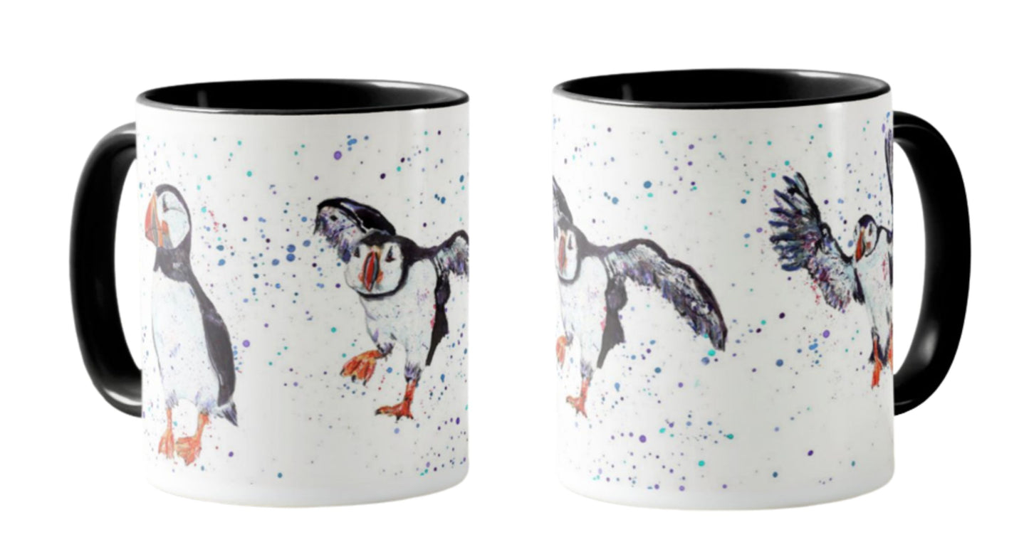 Puffin Bird Animal Watercolour Rainbow Art Coloured Mug Cup