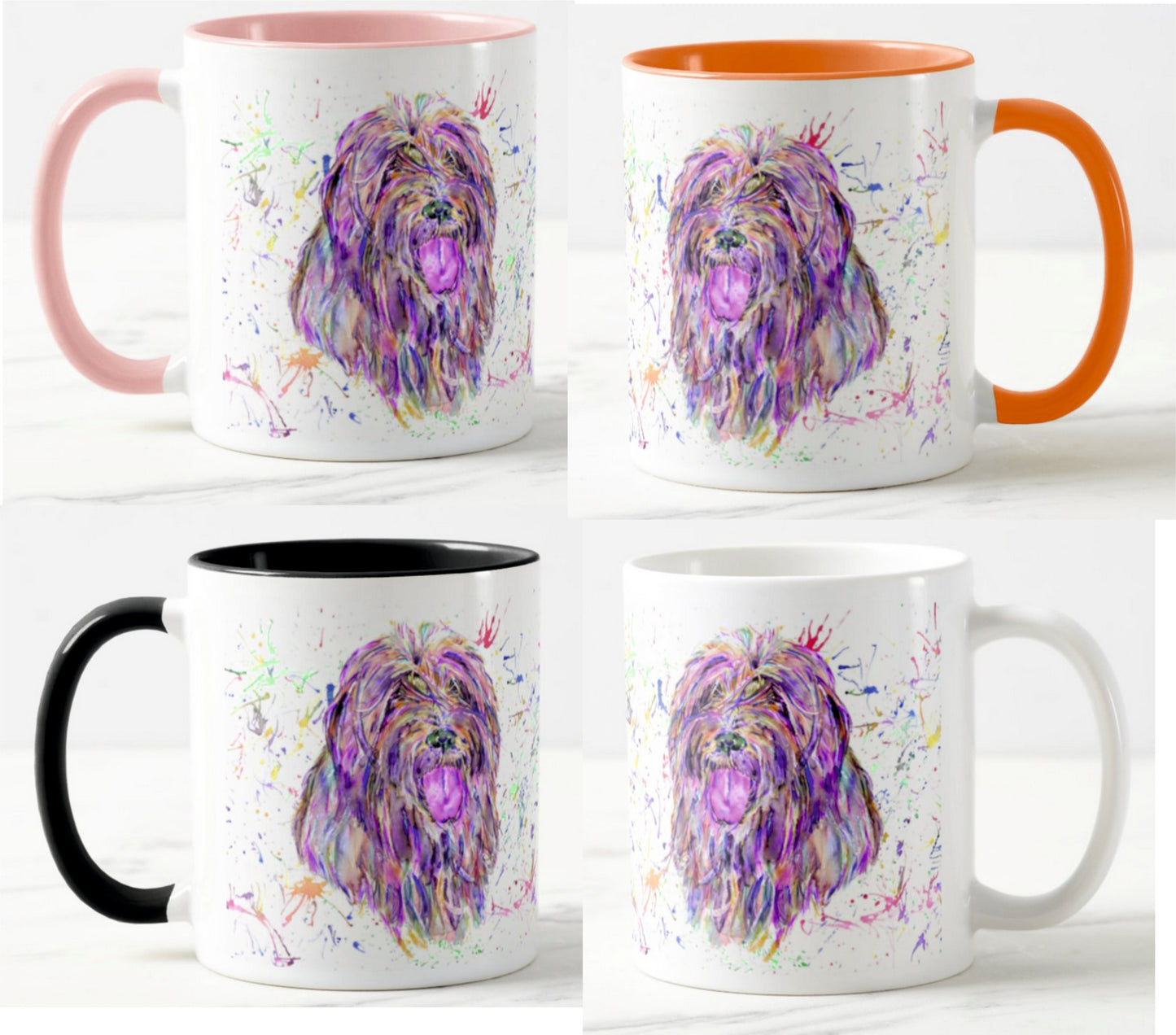 Bearded Collie Beardie Farm Dog Pet Animals Watercolour Rainbow Art Coloured Mug Cup