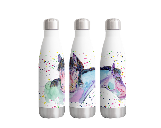 Horses Horse Farm Animals Watercolour Rainbow Art Bottle  500ml