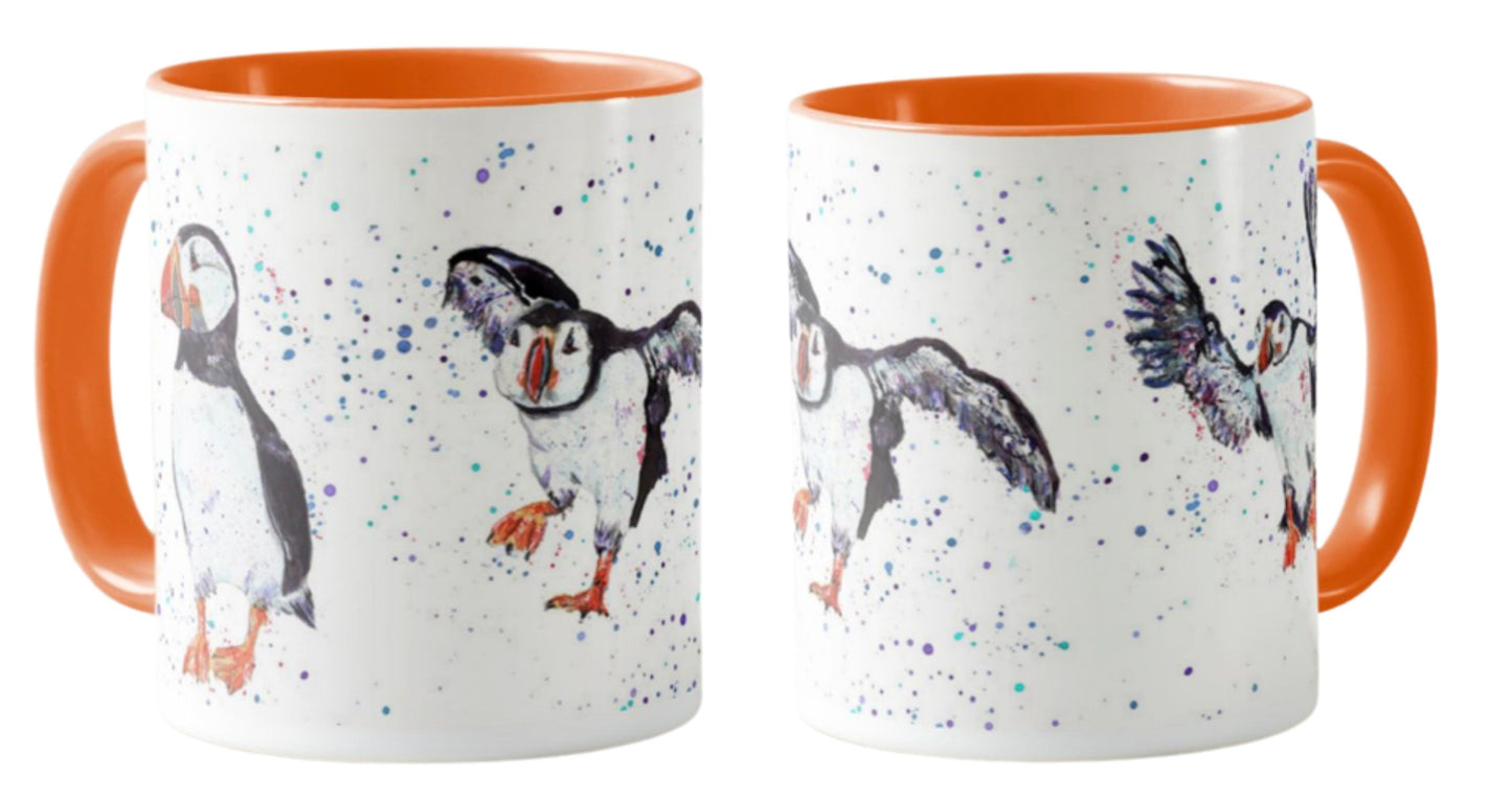 Puffin Bird Animal Watercolour Rainbow Art Coloured Mug Cup