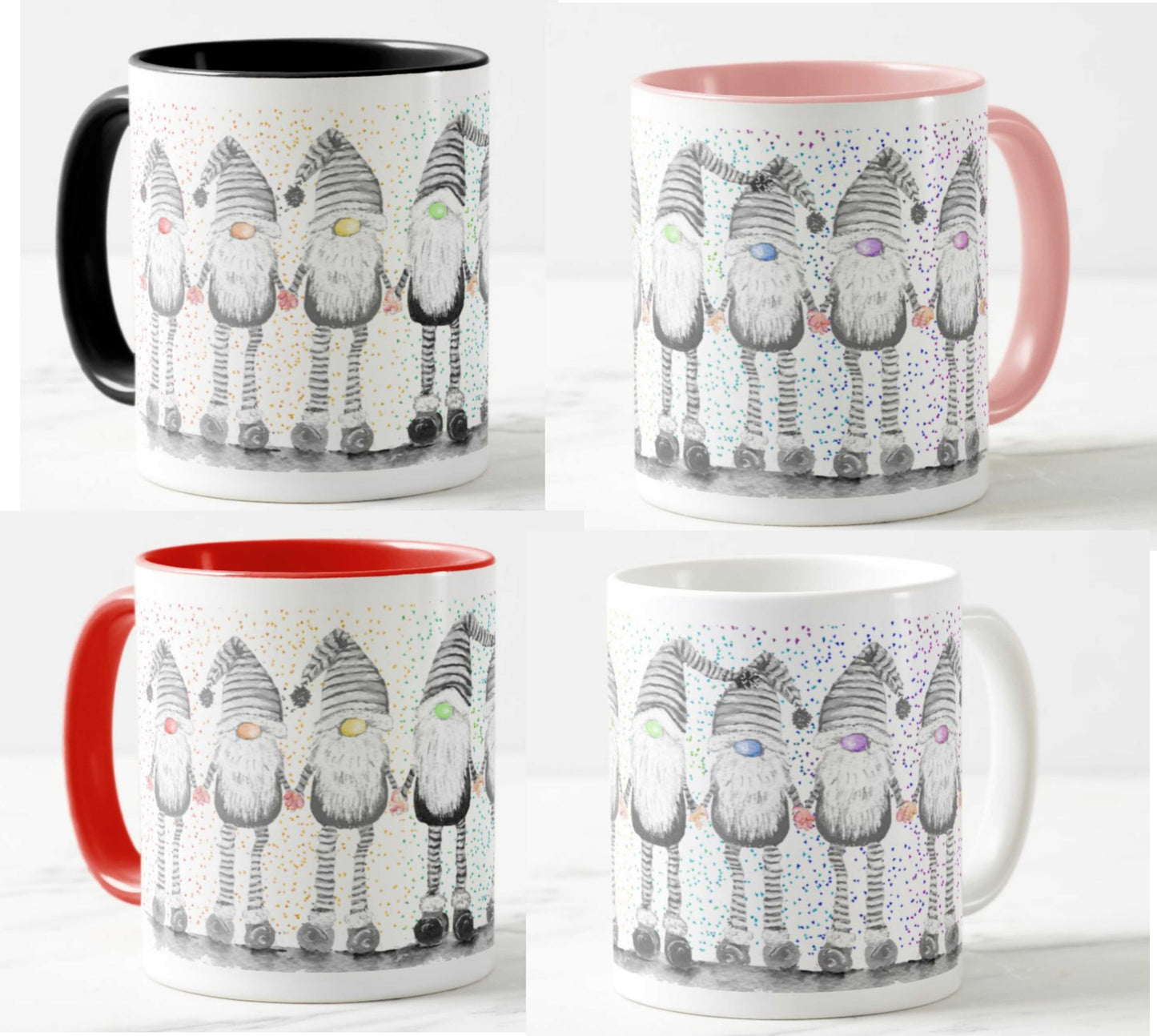 Gnome Gnomes Gonk Grey Christmas Watercolour Rainbow Art Coloured Mug Cup