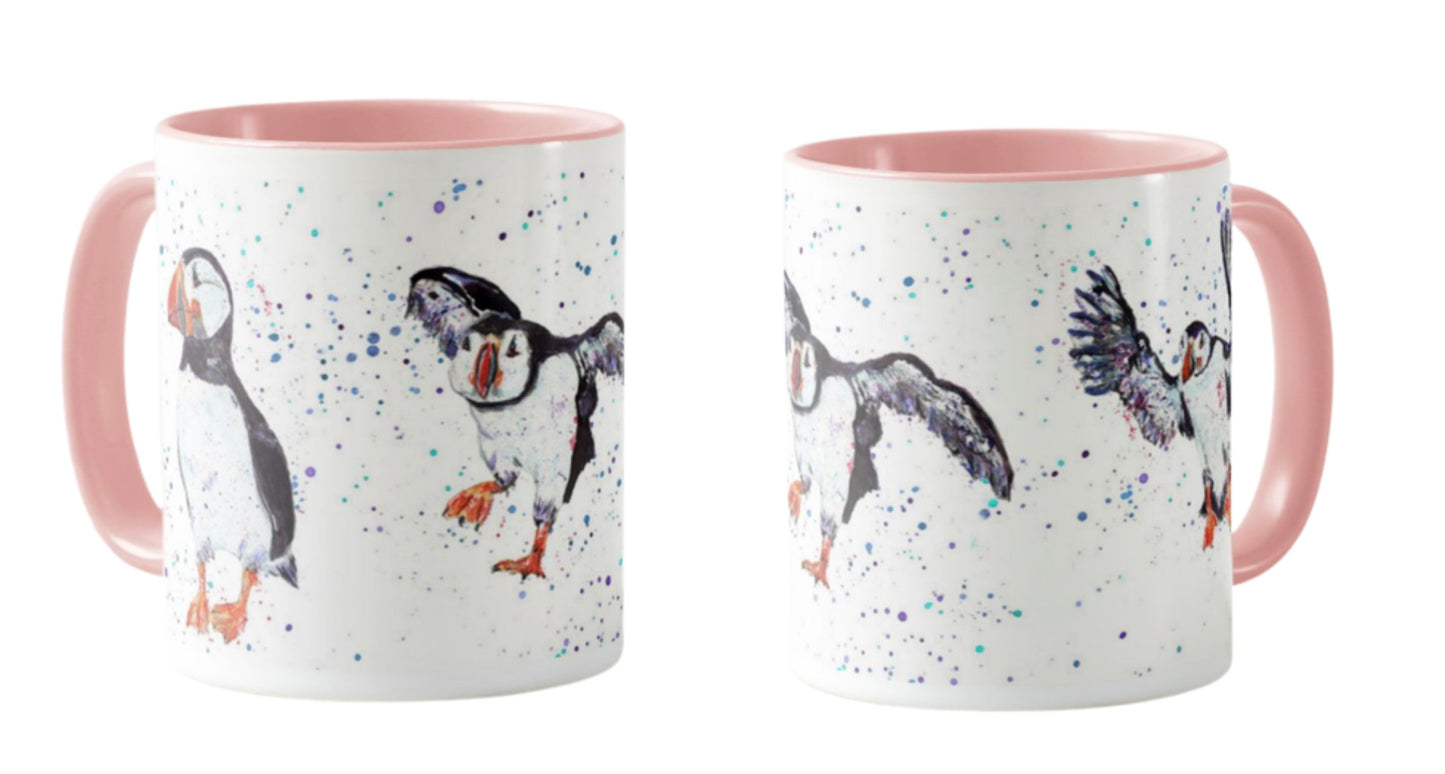 Puffin Bird Animal Watercolour Rainbow Art Coloured Mug Cup