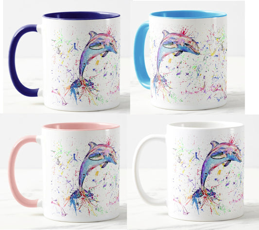 Dolphin Animals Watercolour Rainbow Art Coloured Mug Cup