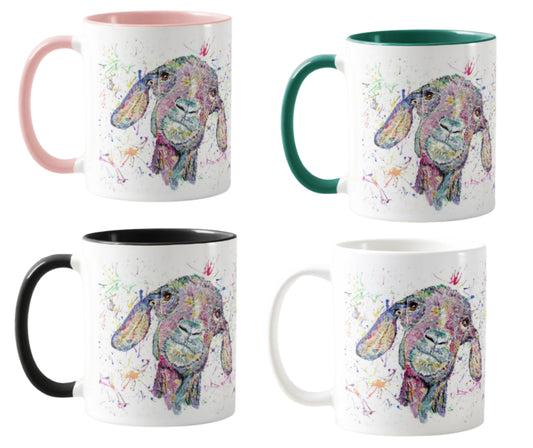Goat Farm Animals Watercolour Rainbow Art Coloured Mug Cup
