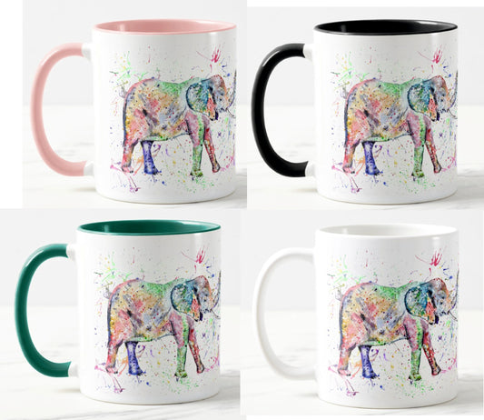 Elephant adult animals safari Watercolour Rainbow Art Coloured Mug Cup