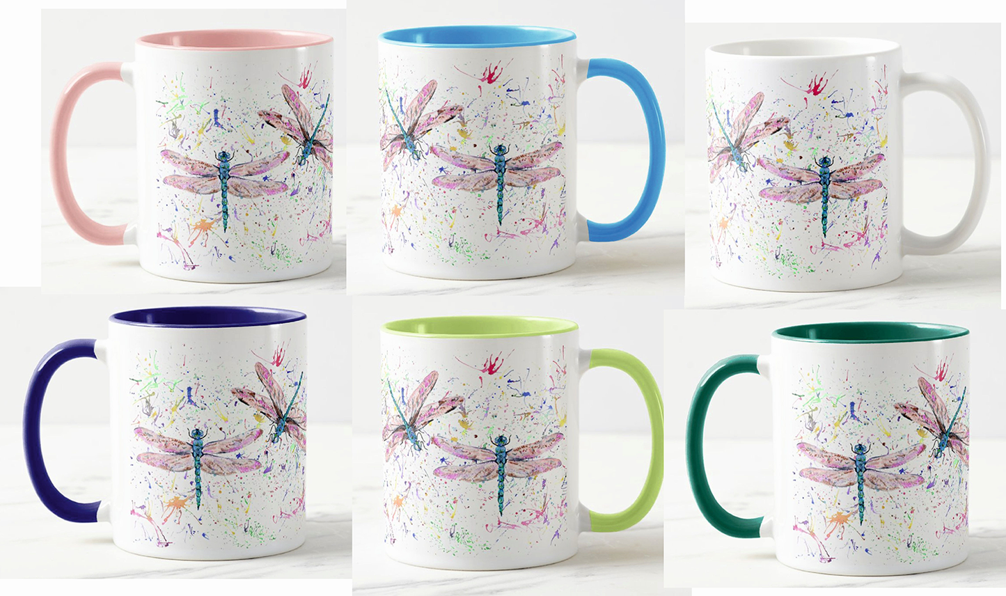 Dragonfly Dragonflies insect Wildlife Animals Watercolour Rainbow Art Coloured Mug Cup