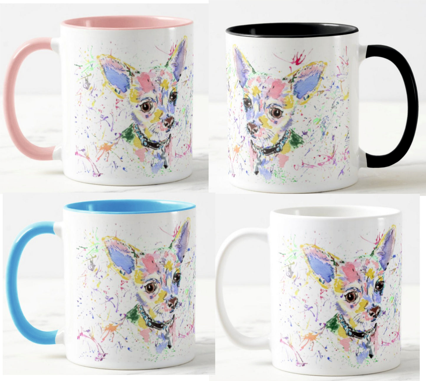 Chihuahua Short Hair Dog Pet  Animals Watercolour Rainbow Art Coloured Mug Cup