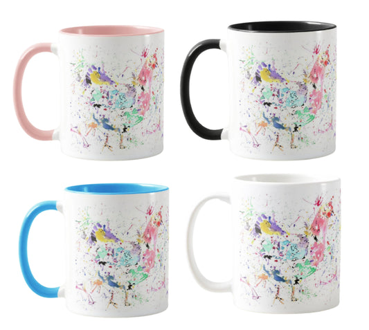 Hen Bird Animal Watercolour Rainbow Art Coloured Mug Cup